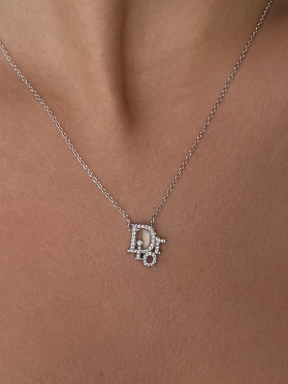 Upcycled charm Dior Silver Crystal' Pendant Necklace - Silver